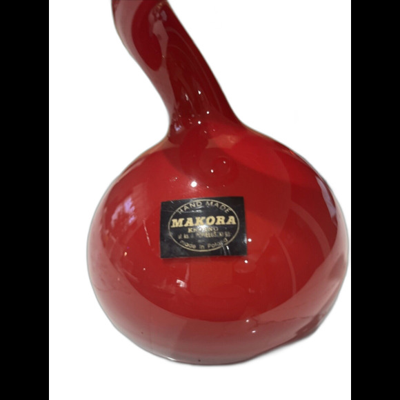 Vintage Makora Krosno Polish Mid-Century Cased Ruby   8" Glass Vase – Spiral - Picture 4 of 7